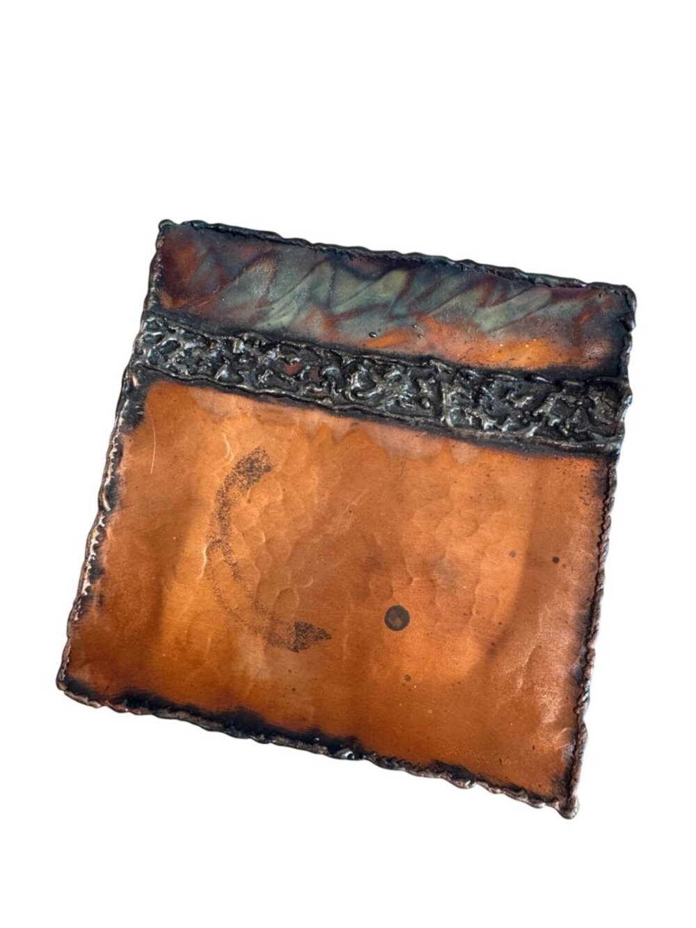 Patrick Shannon Brutalist Copper Dish Signed 5 1/4" Square Studio Art - Picture 3 of 7